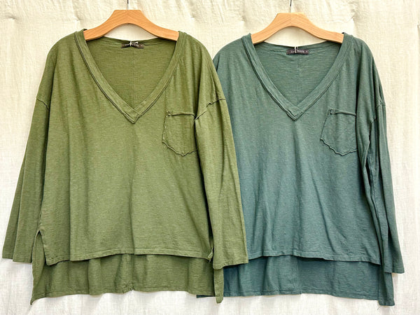 Cotton Linen Jersey Deep V-Top (Other color available)