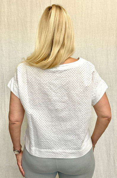 Cotton Linen Pinhole Short Sleeve Crop Top (Other color available)