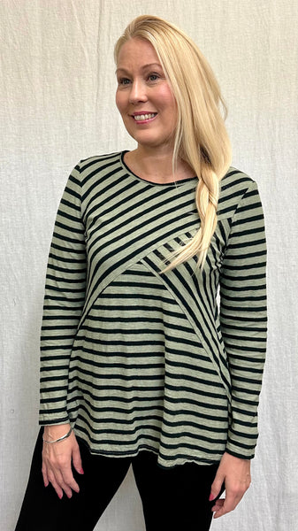 Cotton Linen Black/Natural Stripe Swing Top