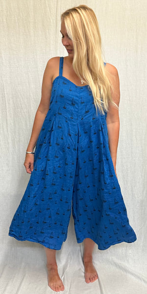 Hanky Linen Sailboats Crop Jumpsuit (New colors!)