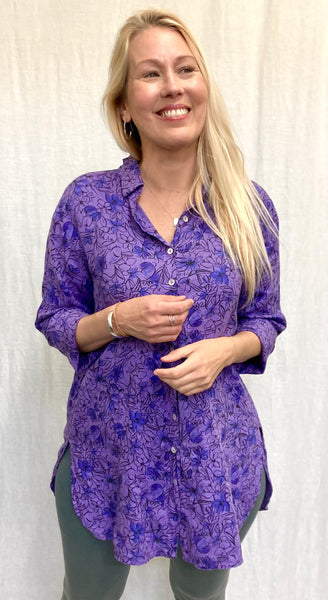 Linen Bellflower Print Easy Shirt (Other colors available)