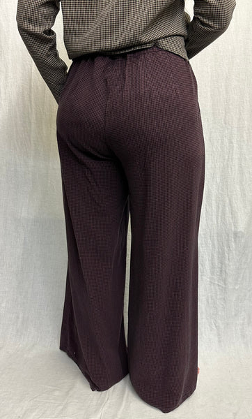Tencel Mini Check Wide Leg Pleat Pant