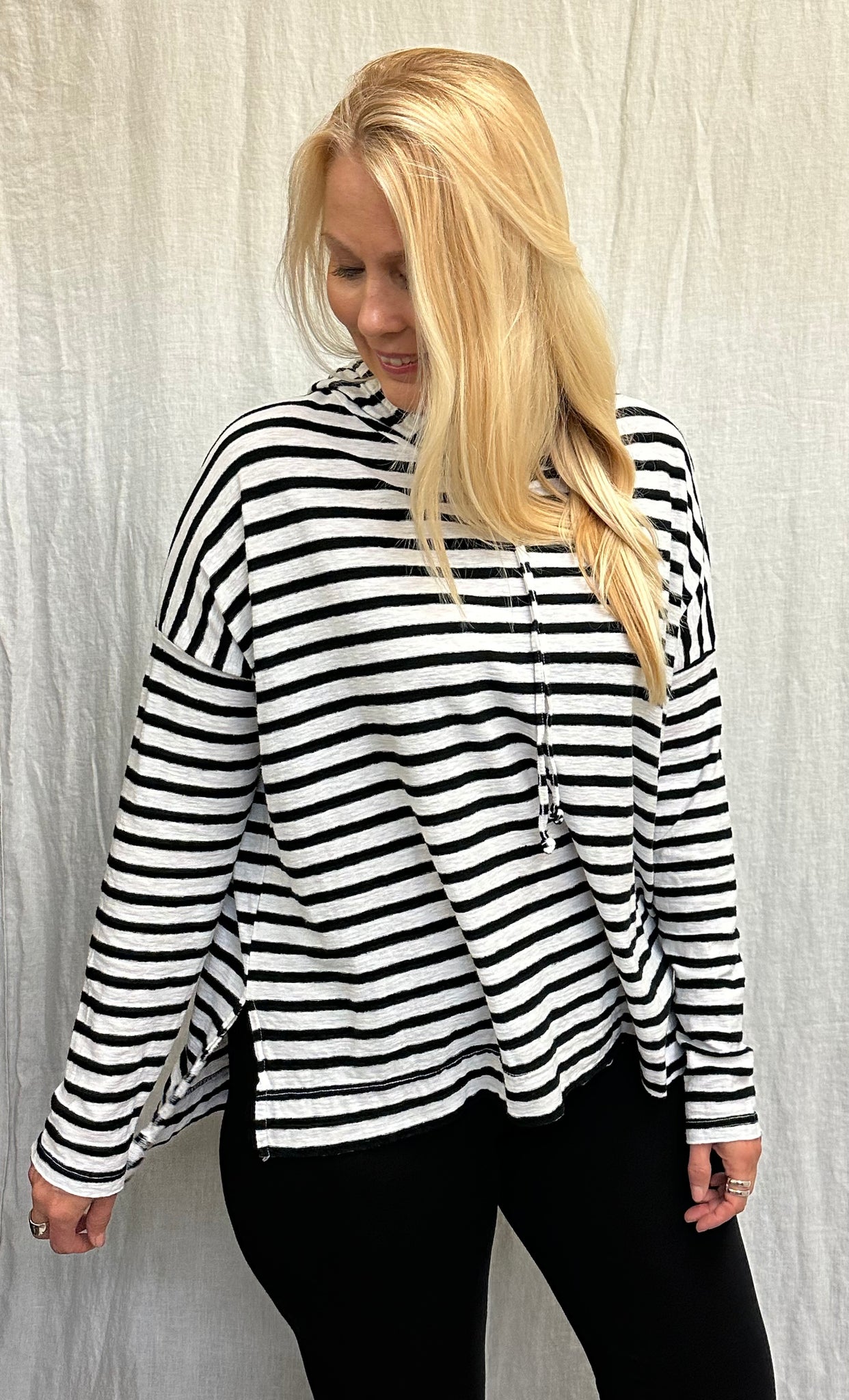 Cotton Linen Black/Natural Stripe Sweatshirt