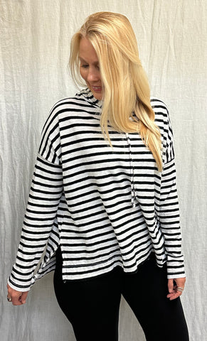 Cotton Linen Black/Natural Stripe Sweatshirt