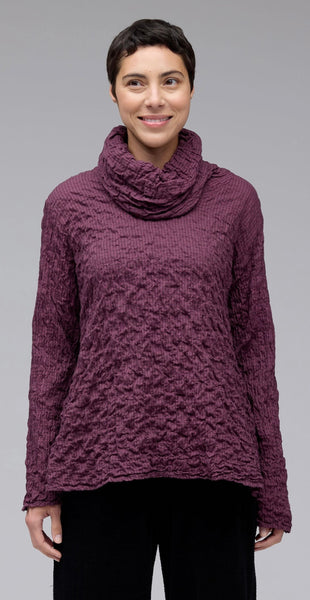 Cotton Black & White Crinkle Mini Plaid Cowl Neck Pullover (Other color available)