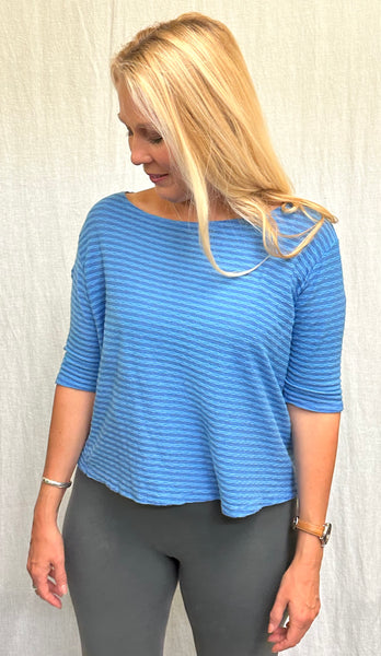 Cotton Linen Stripe Elbow Sleeve Top (More colors available)