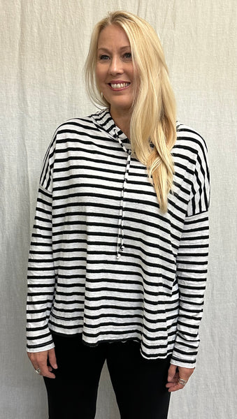 Cotton Linen Black/Natural Stripe Sweatshirt
