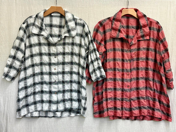 Cotton Crinkle Plaid High Low Shirt (Other color available)