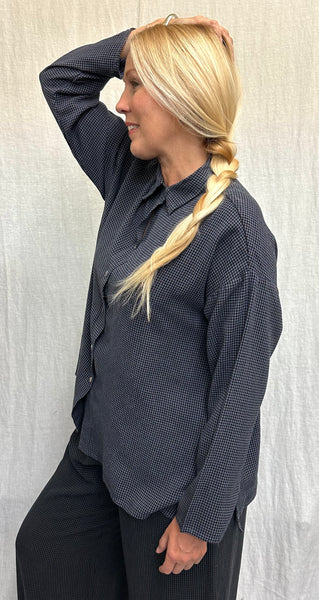 Tencel Mini Check High Low Crop Shirt