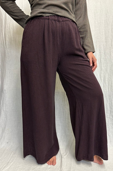 Tencel Mini Check Wide Leg Pleat Pant