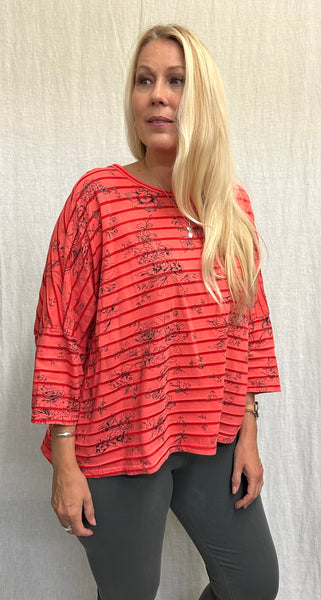 Cotton Viscose Floral Shadow Stripe Crop Top (More colors available)