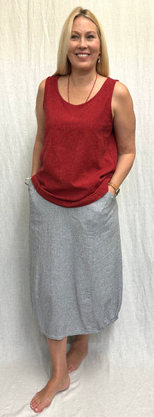 Linen Cotton Crosshatch Side Elastic Skirt (Other color available)
