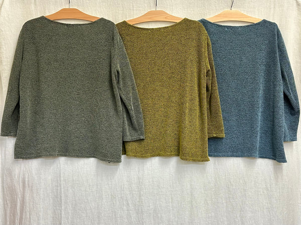 Cotton Marled Sweater Knit 3/4 Sleeve Easy Top