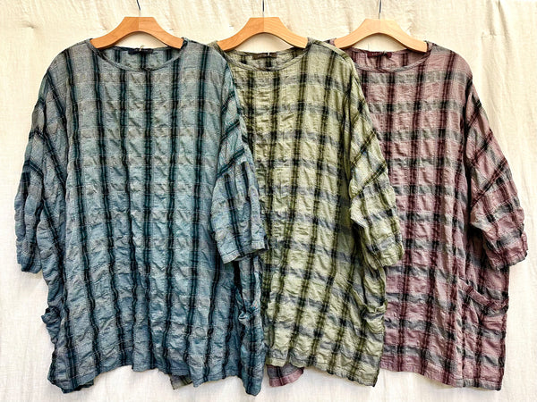 Cotton Crinkle Plaid One Size Pullover (New colors available)
