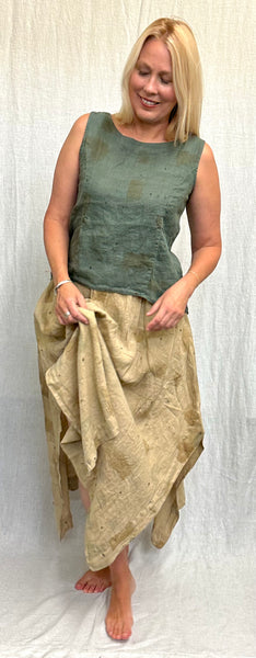 Hanky Linen Brush Stroke Side Slit Skirt (Other color available)