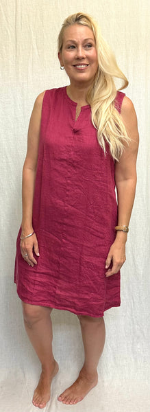 Hanky Linen Split Neck Short Dress (More colors available)