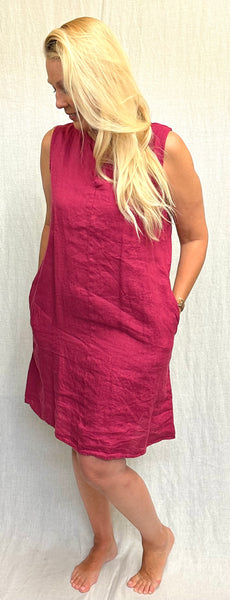 Hanky Linen Split Neck Short Dress (More colors available)
