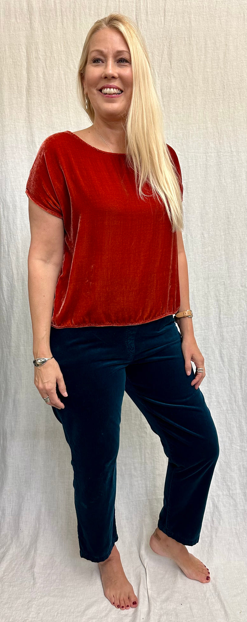 Soft Cotton Velvet Pull On Ankle Length Pant