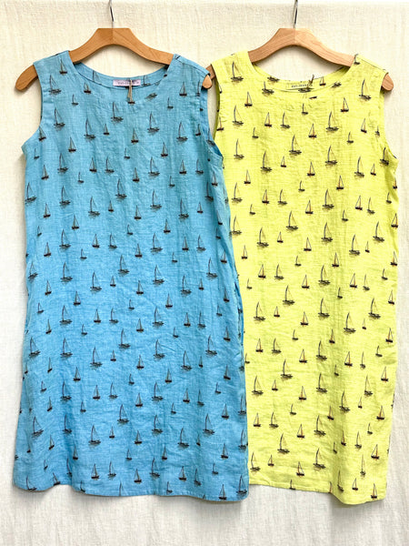 Hanky Linen Sailboats Shift Dress (New colors!)