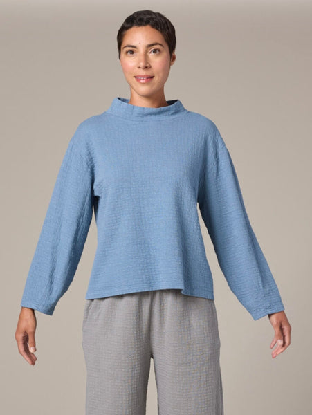 Cotton Pucker Double Cloth Mock Neck Top (Other colors available)