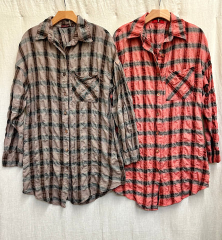 Cotton Crinkle Plaid Anorak Shirt