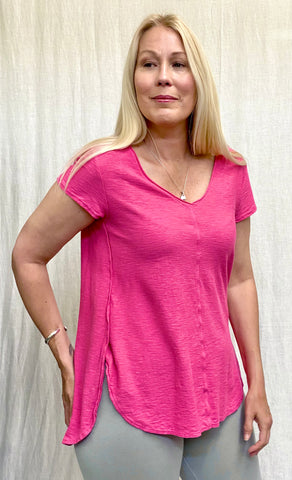Cotton Linen Jersey Short Sleeve V-Neck Top (Other color available)