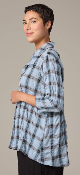 Cotton Crinkle Plaid High Low Shirt (Other color available)