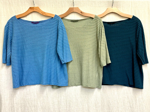 Cotton Linen Stripe Elbow Sleeve Top (More colors available)