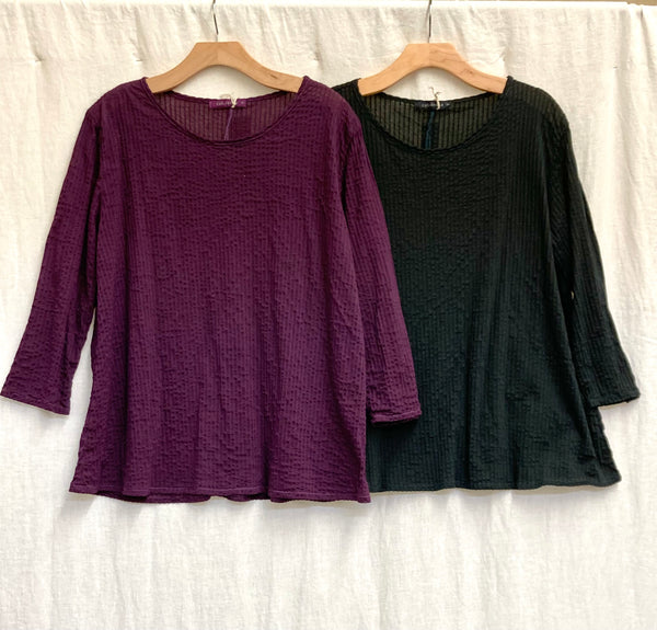 Cotton Pucker 3/4 Sleeve A-Line Top