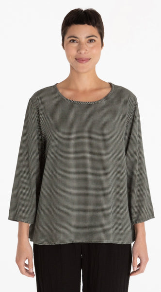 Tencel Mini Check 3/4 Sleeve A-Line Top