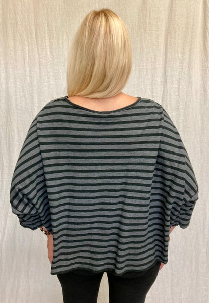 Cotton Linen Jersey Black Natural Stripe Crop Top