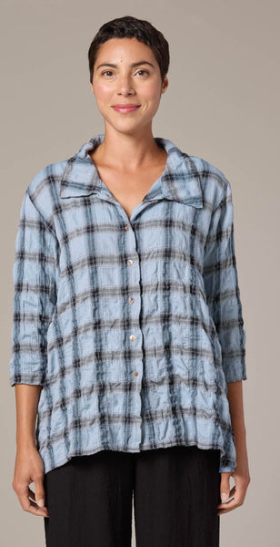 Cotton Crinkle Plaid High Low Shirt (Other color available)