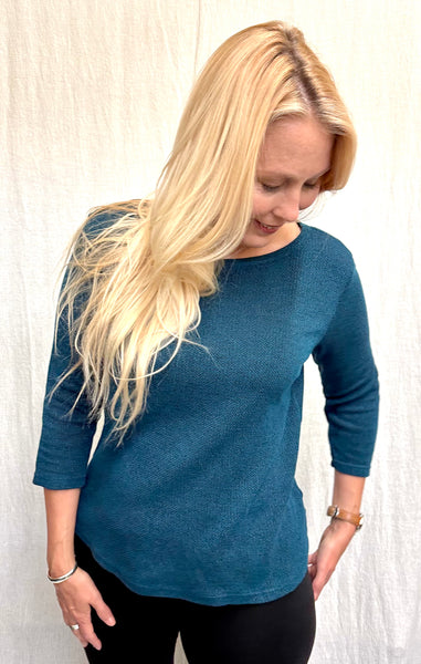 Cotton Marled Sweater Knit 3/4 Sleeve Boatneck Top (Other color available)