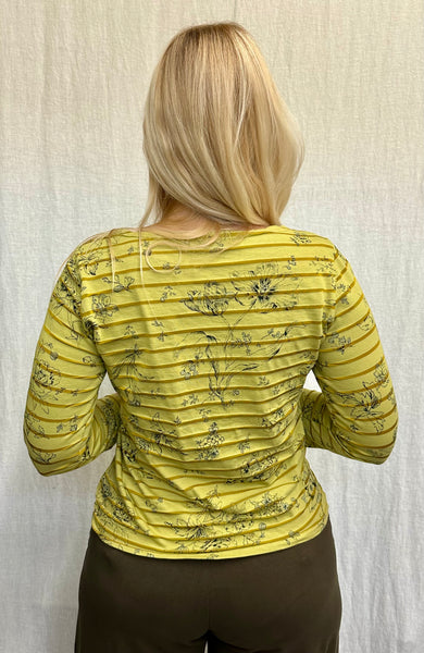 Cotton Viscose Floral Shadow Stripe 3/4 Sleeve Boatneck Tee (New color!)