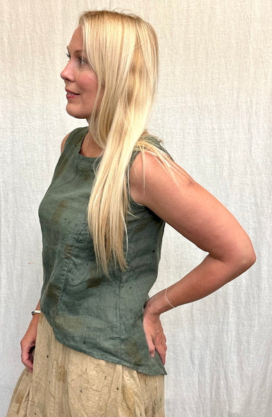 Hanky Linen Brush Stroke Shirt Tail Tank (Other color available)