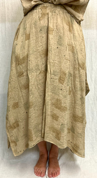 Hanky Linen Brush Stroke Side Slit Skirt (Other color available)
