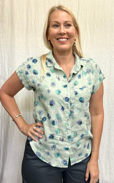 Hanky Linen Ink Spot Short Sleeve Pocket Shirt (Other color available)