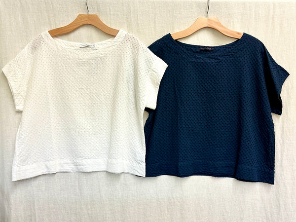 Cotton Linen Pinhole Short Sleeve Crop Top (Other color available)