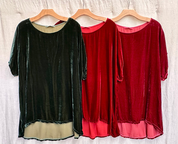 Rayon Silk Velvet Back Pleat Top (More colors available)