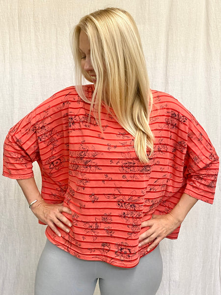 Cotton Viscose Floral Shadow Stripe Crop Top (More colors available)