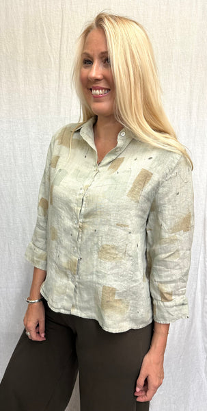 Hanky Linen Brush Stroke Crop Shirt (New color!)