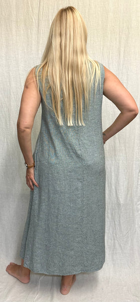Linen Cotton Crosshatch Cowl Neck Maxi Dress