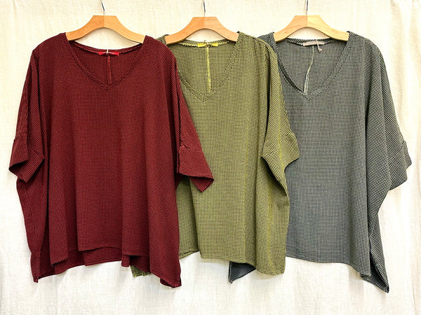 Tencel Mini Check V-Neck Top (Other colors available)