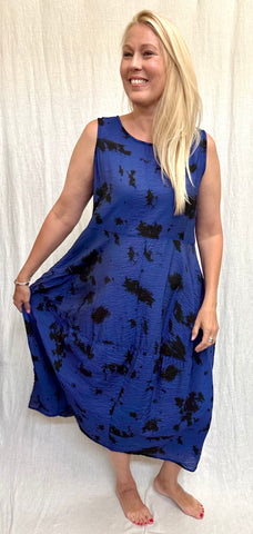 Rayon Parachute Ink Blot Seamed Bubble Dress (Other color available)