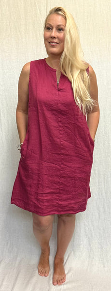 Hanky Linen Split Neck Short Dress (More colors available)