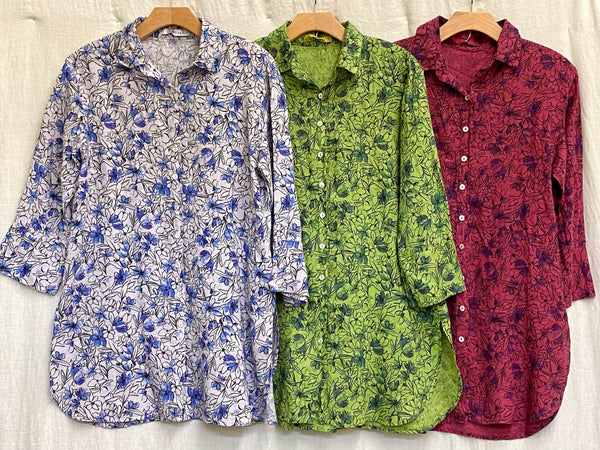 Linen Bellflower Print Easy Shirt (Other colors available)