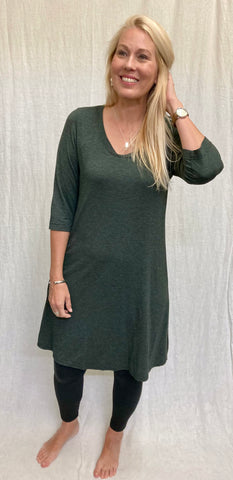 Rayon Charcoal Jersey 3/4 Sleeve Scoop Neck Dress (Other color available)