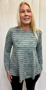 Cotton Viscose Floral Shadow Stripe Fit & Flare Tee
