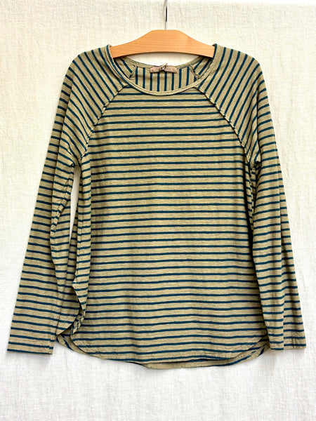 Cotton Linen Jersey Navy Stripe Long Sleeve Ruched Back Top (New color!)