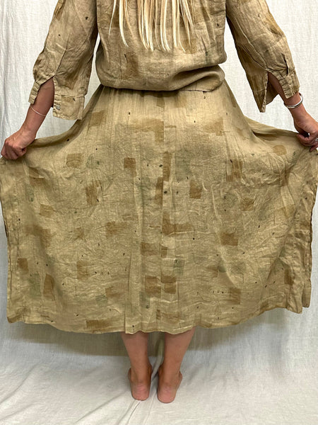 Hanky Linen Brush Stroke Side Slit Skirt (Other color available)